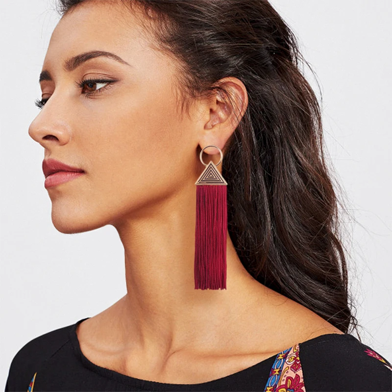 

4 Colors Red Drop Earrings Long Tassel Drop Dangle Earring Simple Vintage Fringe Earrings for Women Fashion Party Jewelry