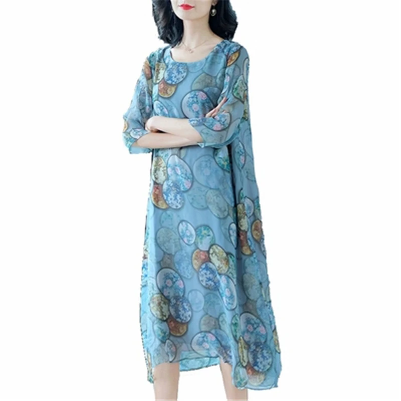 

Женское летнее платье с принтом, новинка 2022, свободные женские платья, винтажное модное женское платье, шифоновое платье с рукавом до локтя, FC78