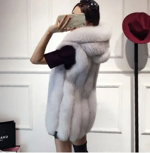 Argent Fourrure 2016 Nouveau Taille silver Imitation Color Plus Dames Red black À Capuchon Fox Renard Manteau De Printemps La Femmes Gilet fox WW8rfqI