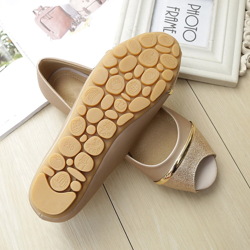 Liberte Shoes women s Peep Toe Flats Pu Leather Slip on Shoes