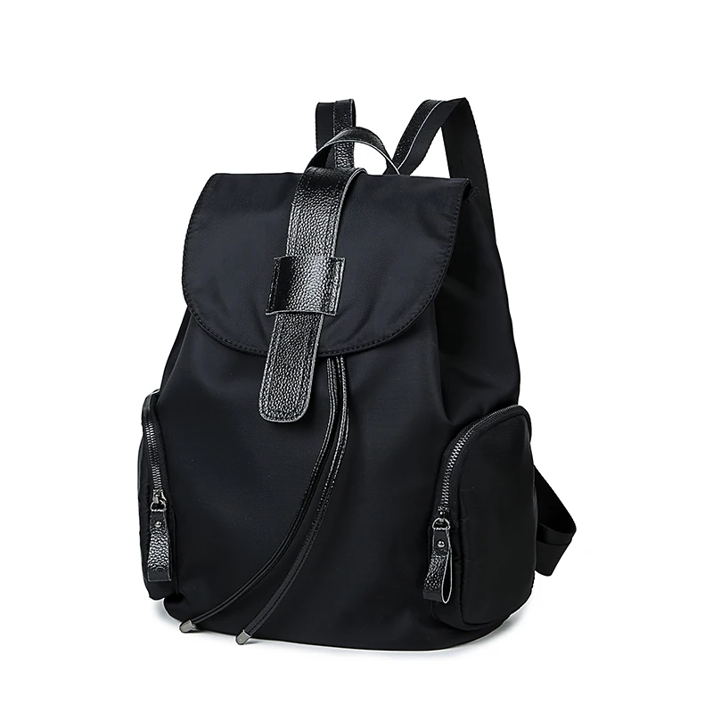 

genuine cow leather and oxford women backpack 2016 real leather shoulder bags for girls black waterproof bagpack femme Sac a dos