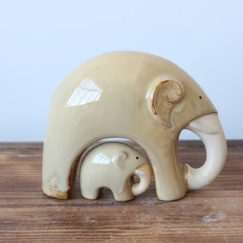 

2PCS Elephont Home decor Crafts New Kiln Ceramic Mother and child elephones Handcraft Figurines Elephant home decoration