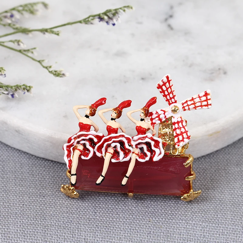 

Juicy Grape France New Enamel Ballet Windmill Paris Modeling Crystal Brooch Metal Pins Women Jewelry Free Shipping