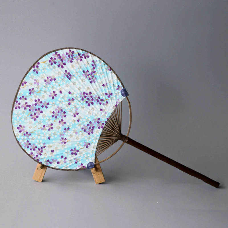 22 سنتيمتر النمط الياباني الرياح القماش مروحة سلسلة الخيزران مقبض القطن الخالص القماش المنزلية بارد طارد الحشرات اليد الشعر جولة مروحة