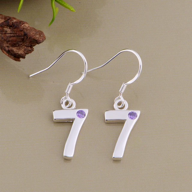 Purple Zircon Number 7 Silver Plated Earrings For Women Fashion Purple Zircon Number 7 Silver Plated Earrings For Women Fashion Jewelry Earring Padqnxcs Dssajpss
