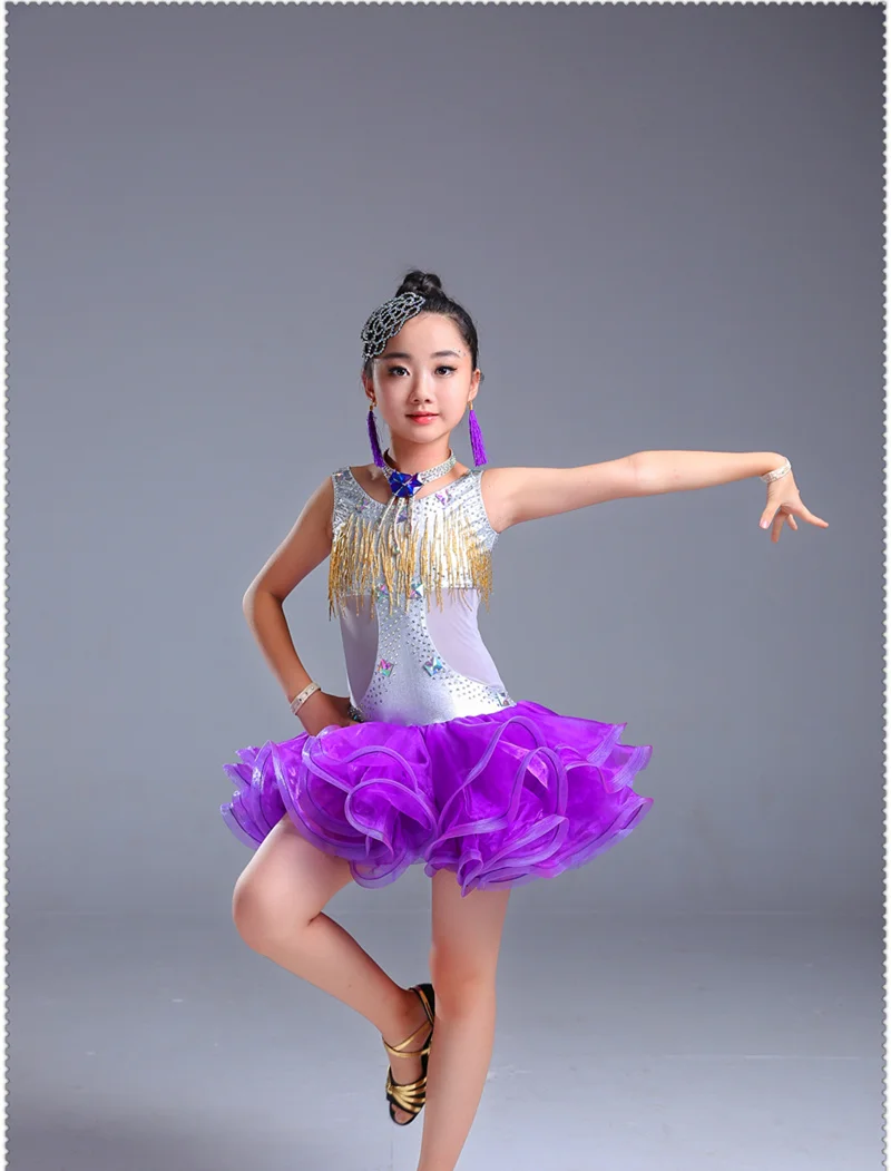 2018 девушки детей латинский Танцы платье Дети практика летняя одежда костюм для девочек без рукавов для больших девочек латинская юбка для