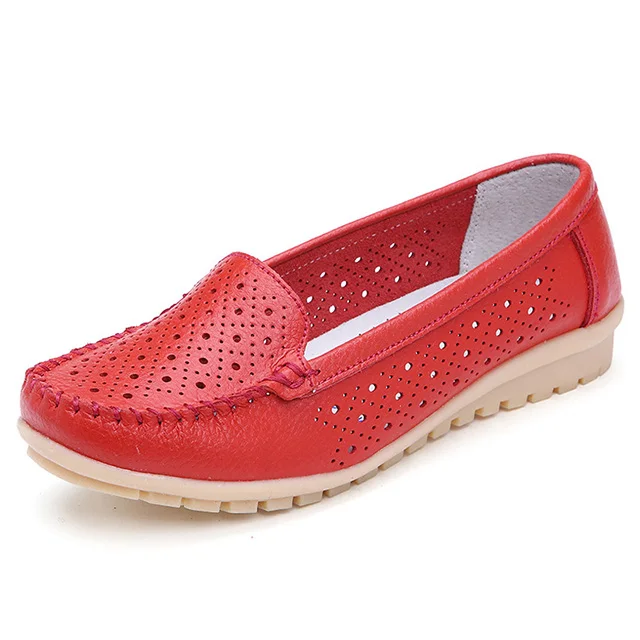 Г., женская обувь из натуральной кожи на плоской подошве дышащая повседневная обувь женские водонепроницаемые Мокасины без застежки Удобные Модные лоферы с вырезом - Цвет: Красный