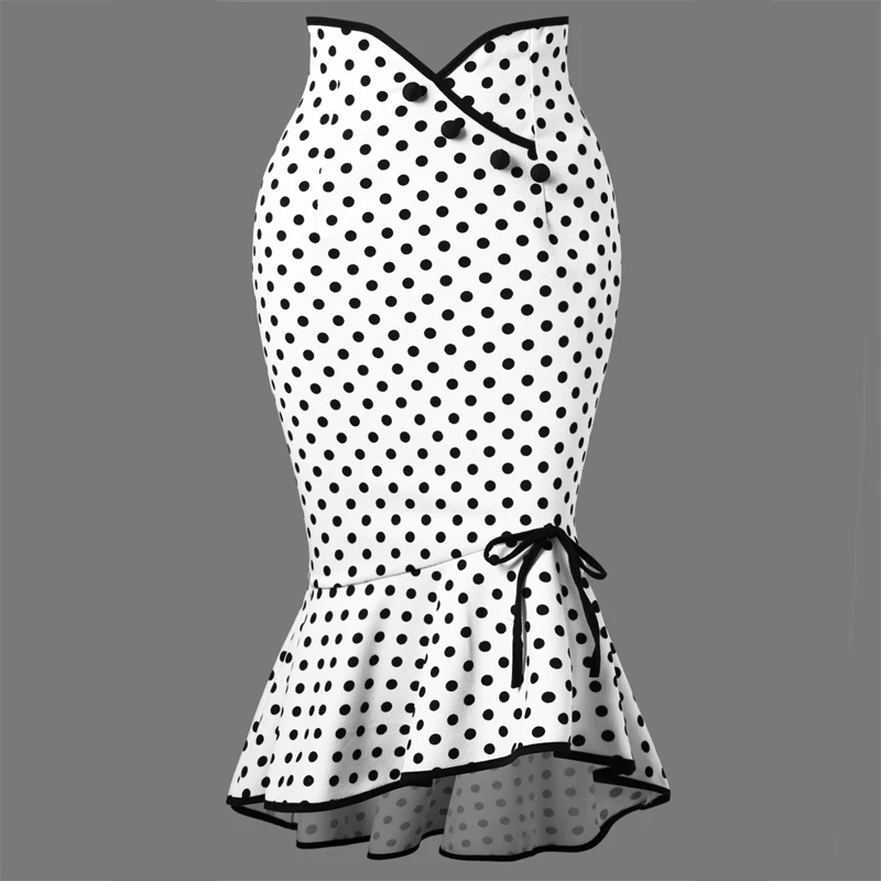 Высокая Midi воланами в горошек с мягкой обычный карандаш деловая юбка женская Высокая Талия работы Русалка Bodycon юбки