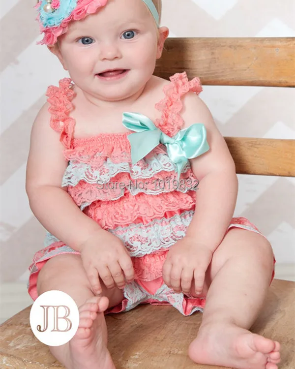 Vintage Bayi Rompers Aqua/Gelap Pink 