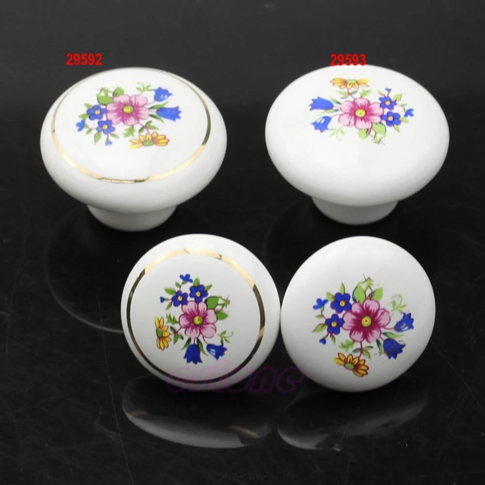 

1pc Blue Flower Ceramic + Zinc Alloy Cabinet Cupboard Wardrobe Drawer Door Handle Knob Pull Rural Style Ceramic Knobs