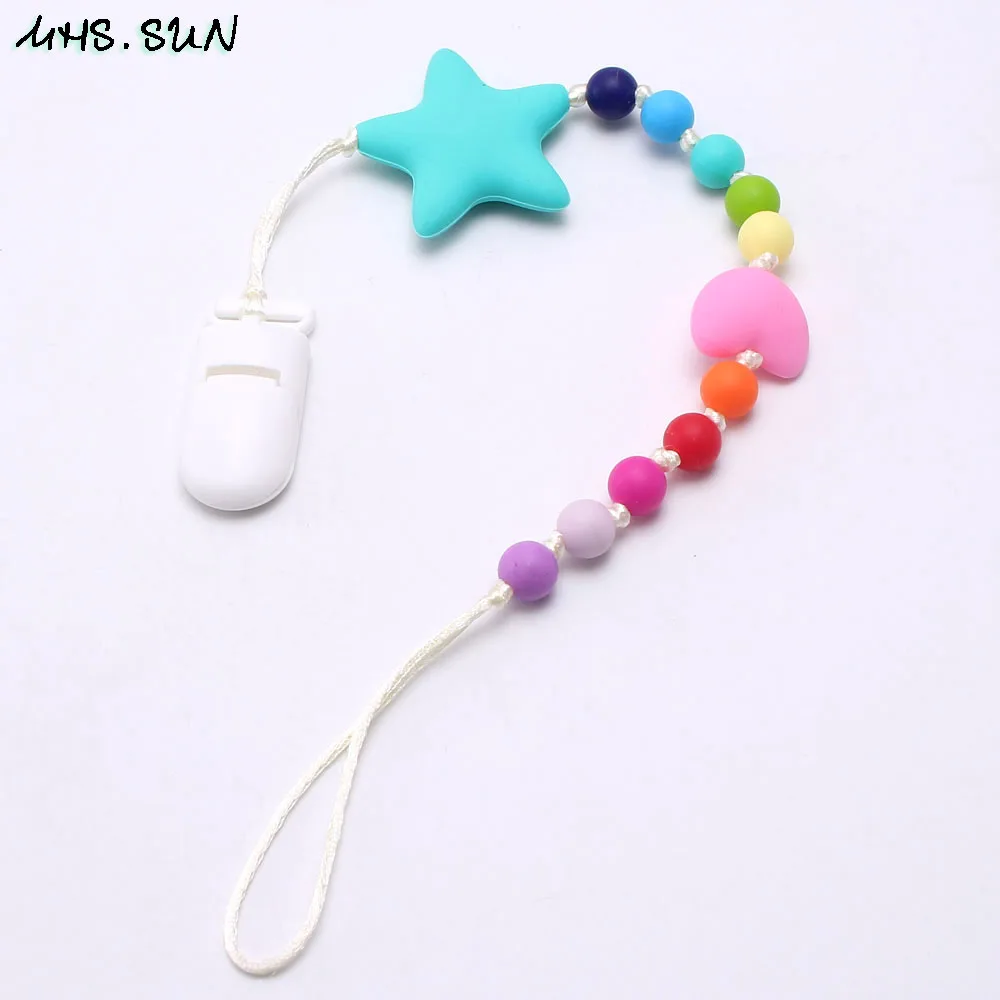 

MHS.SUN 1PC Baby Silicone Teething Dummy Pacifier Clip With Safe Star Bead Infant Soother Nipple Chain Babies Holder Toy Gift