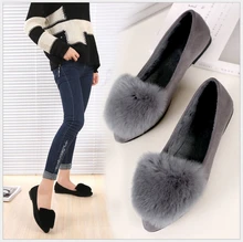 Fashion really Rabbit hair keep warm shoes pointed toe women flats woman flat shoes ballet flats for ladies