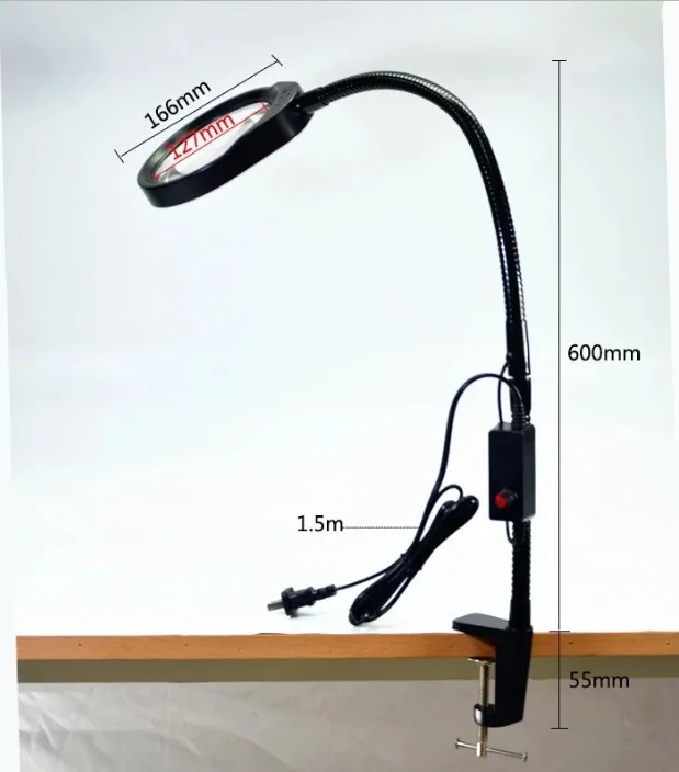  LED Illuminating Magnifier 10x 20x Optical Glass Desk Clip-on Magnifying Glass Lamp for PCB Inspect - 32961217898