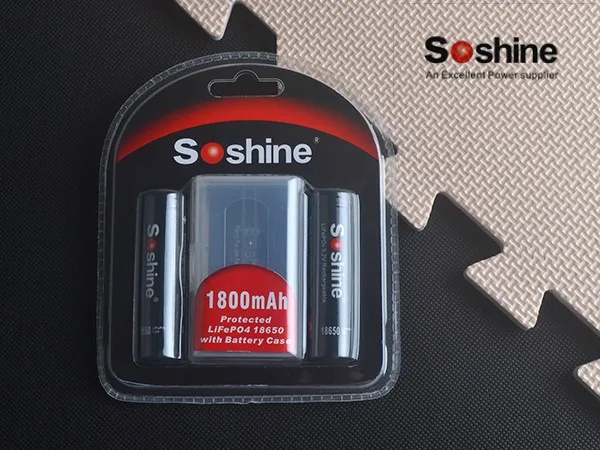 2 шт Soshine 3,2 V Перезаряжаемый 18650 LifePO4 батарейный элемент 1800mAH Защищенный положительный ниппель для Led Фонарь налобный фонарь велосипедный светильник