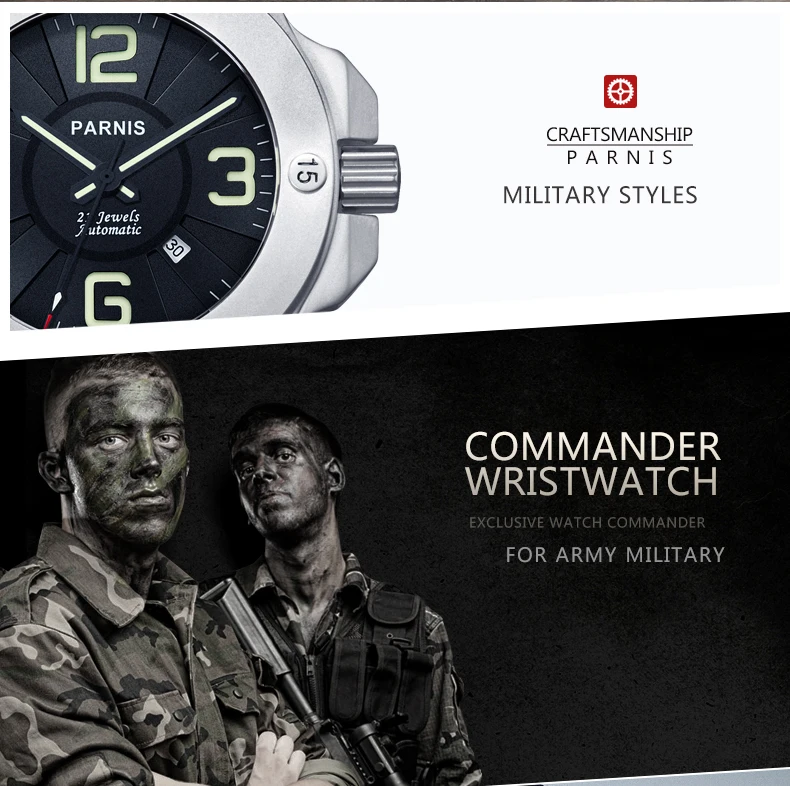 Горячие Parnis 47 мм военные механические часы мужские часы лучший бренд класса люкс автоматические часы сапфировое стекло Натуральная кожа Ремешок