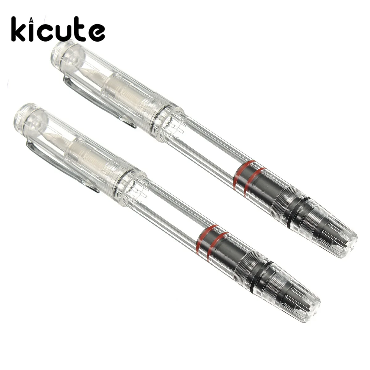 

Kicute 1pcs Transparent Piston Fountain Pen 0.38/0.5mm Fine Nib High Quality School Office Stationery Supplies for Students Gift