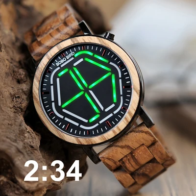 BOBO BIRD L-P13 Men Current Stainless Steel Wooden Watches Different Colors Zebra Wooden Strap Luxury Saat Erkek 