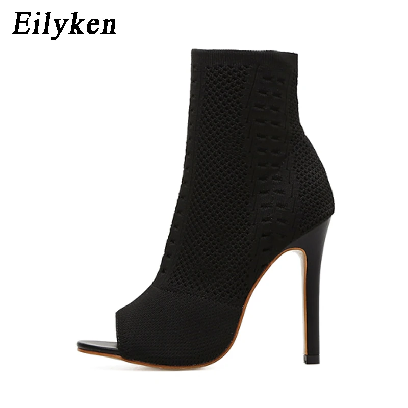 Eilyken New Style Green Open Toe ANKLE Boots For Women Stretch Fabric Out Breathable Booties Ladies Dance Pole Shoes Pumps