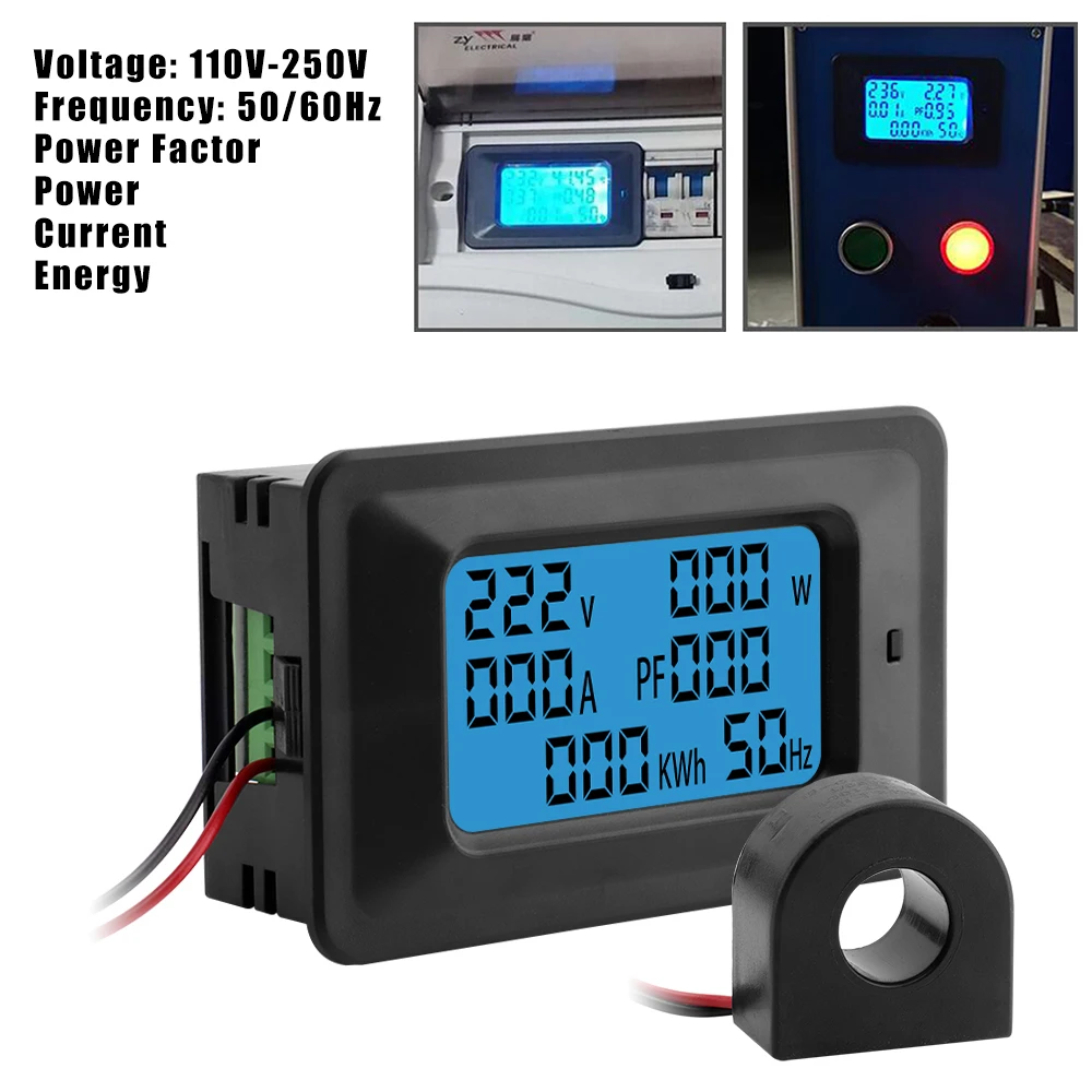 AC 250V 50A Multimeter Voltage Current Power Factor Energy Frequency W/CT 6in1 