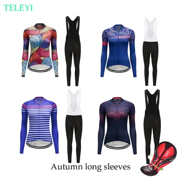 

2020 long sleeve bike clothes suit pro gel pad cycling jersey set women mtb bicycle clothing maillot dress wear skinsuit kit
