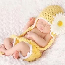 Новорожденный реквизит для фотосъемки ручной работы, вязаная шапка, детская одежда для фотосъемки, костюм с желтым цветком