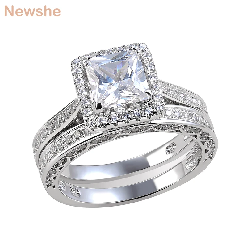 Mujeres 2Pcs Anillo de boda compromiso conjunto Cristal Estrás Joyería Regalo 6A