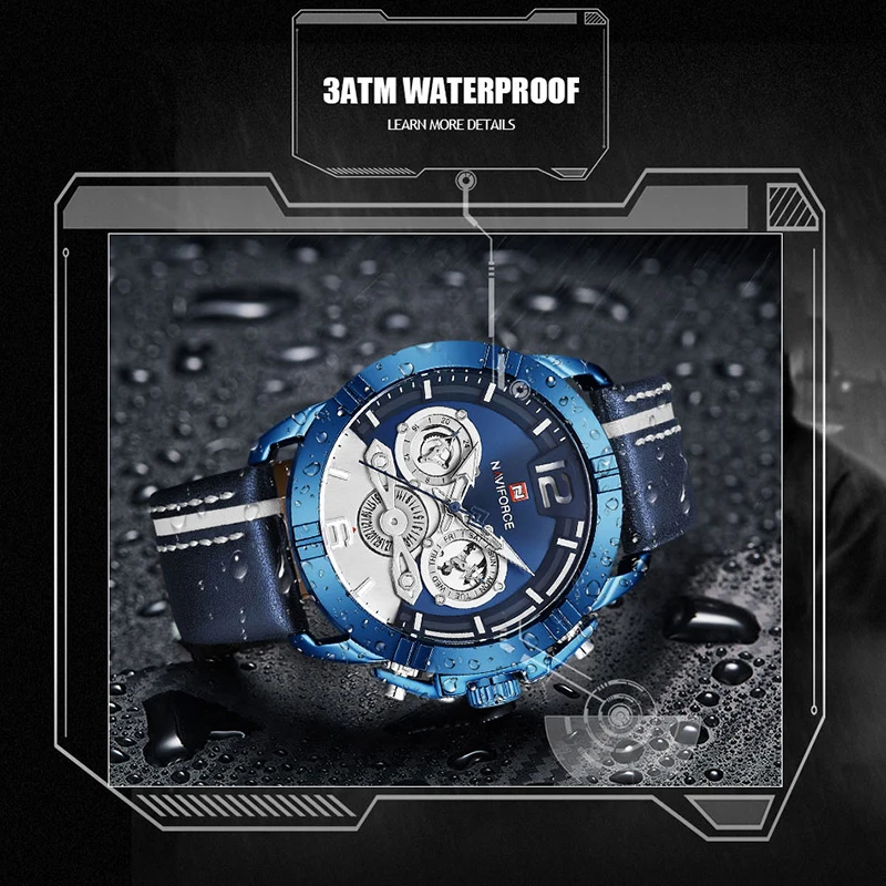 NAVIFORCE мужские часы Топ бренд класса люкс модные кожаные водонепроницаемые
