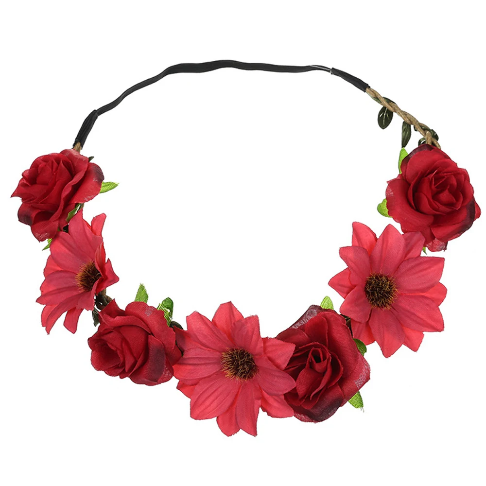 QOOKOO I Artificial Flower Wreath Crown Wedding Bride Beach Elastic Head Bands Decoration Garlands Boho Garland Handmade Fabric |