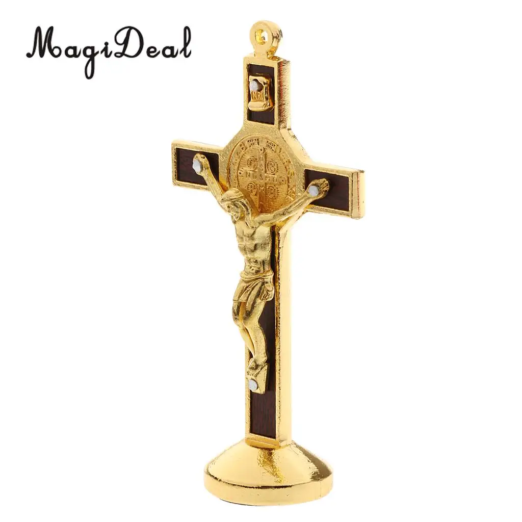 2PCS Crucifix Jesus Christ On The Stand Cross Figurines for Home Chapel Ornament