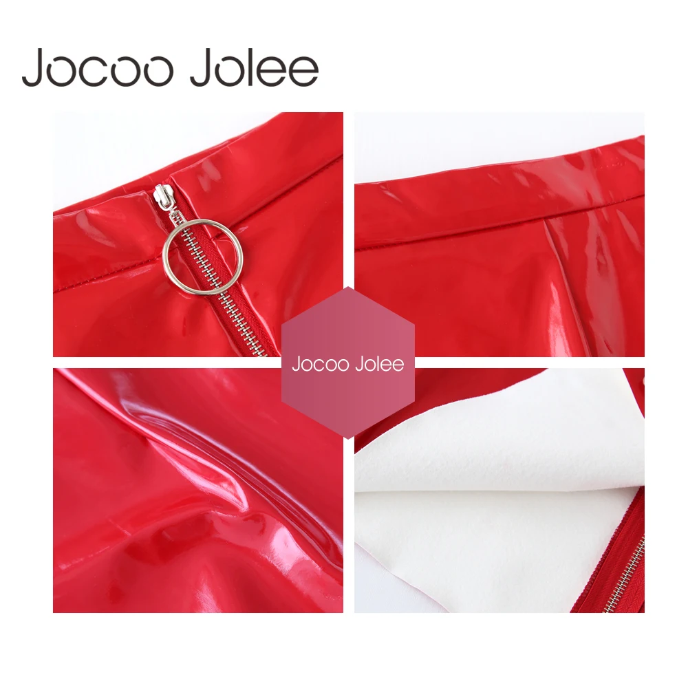 Кожаная юбка с блестками Jocoo Jolee однотонная модная красная летняя принцессы на