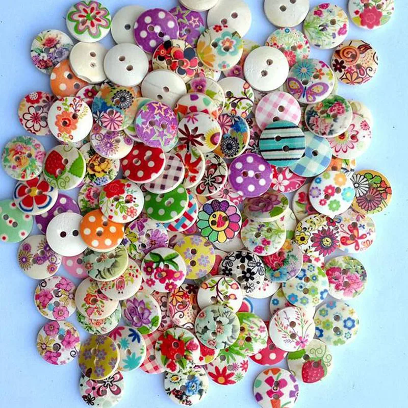 100 шт. разноцветные швейные пуговицы с двумя отверстиями|printed wooden buttons|wooden buttonssewing