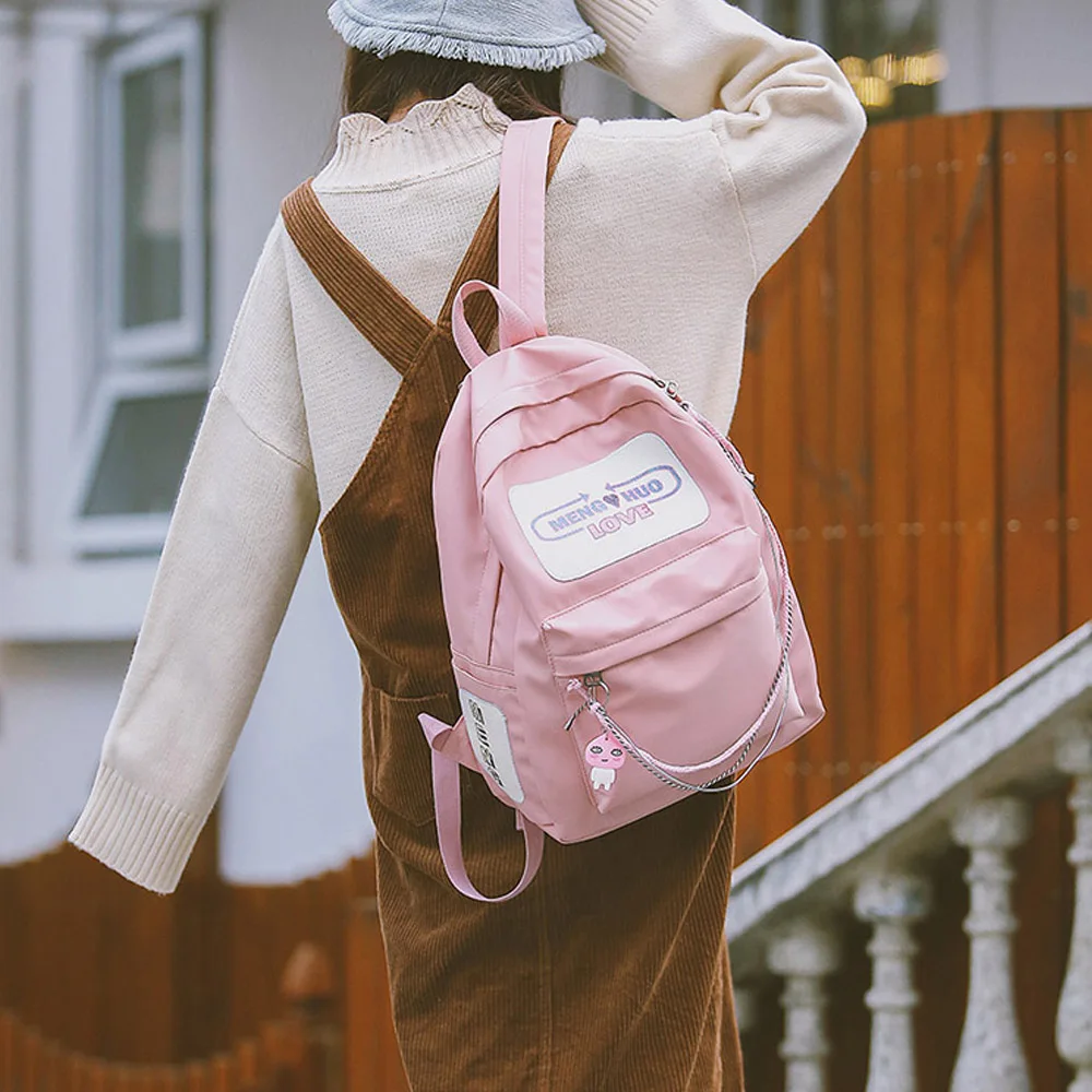 2018 MENGHUO Brand Design Badge Women Backpack Bag Fashion School Bag for Girls Female Chain Backpack Lady Shoulder Bag Mochilas