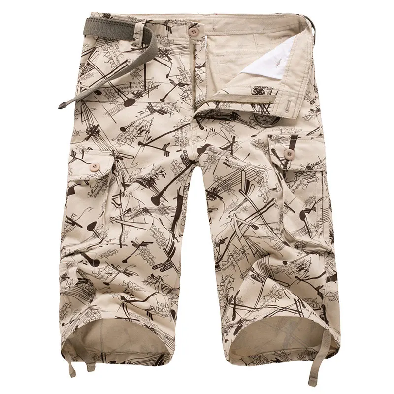 Летние повседневные мужские шорты Для мужчин s хлопковые брюки-карго шорты-бермуды Masculina мужские шорты Карго карго-шорты камуфляжные военные - Цвет: Бежевый