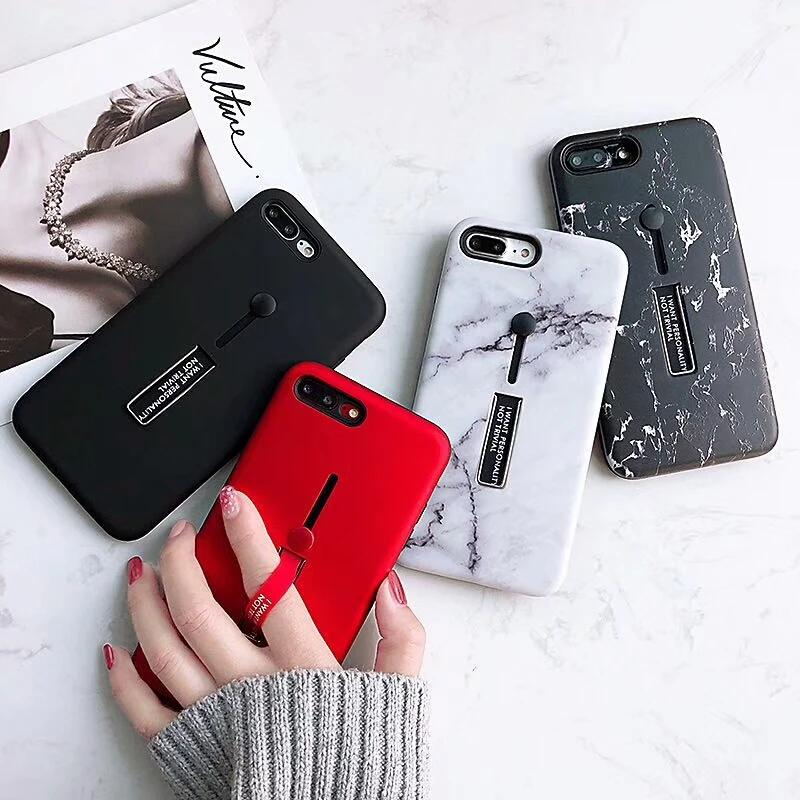

Simple Marble Multi-function Phone Case For iphone X 6 6s 6plus 7 7plus 8 8plus Soft Silicone With Finger Ring Kickstand Case