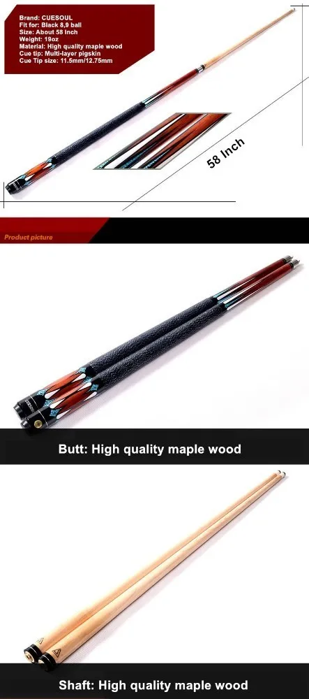 Kaufen CUESOUL Ahorn Billiard Cues Welle 11,5mm 12,75mm Tipps 1 2 Split Pool Billard Queue 19 unzen Mit fall CSCT01