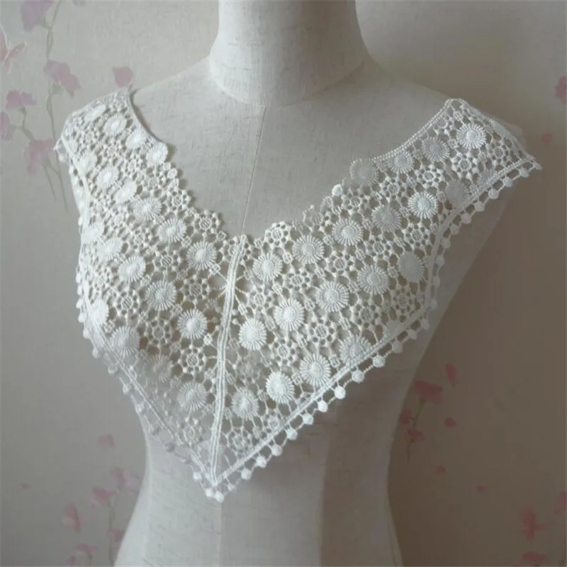 

2pc Ivory Lace Hollow-out Motif Applique Neck Neckline Collar Patch Flower Venise Lace Trims Trimming Craft 38X32.5cm YL0107