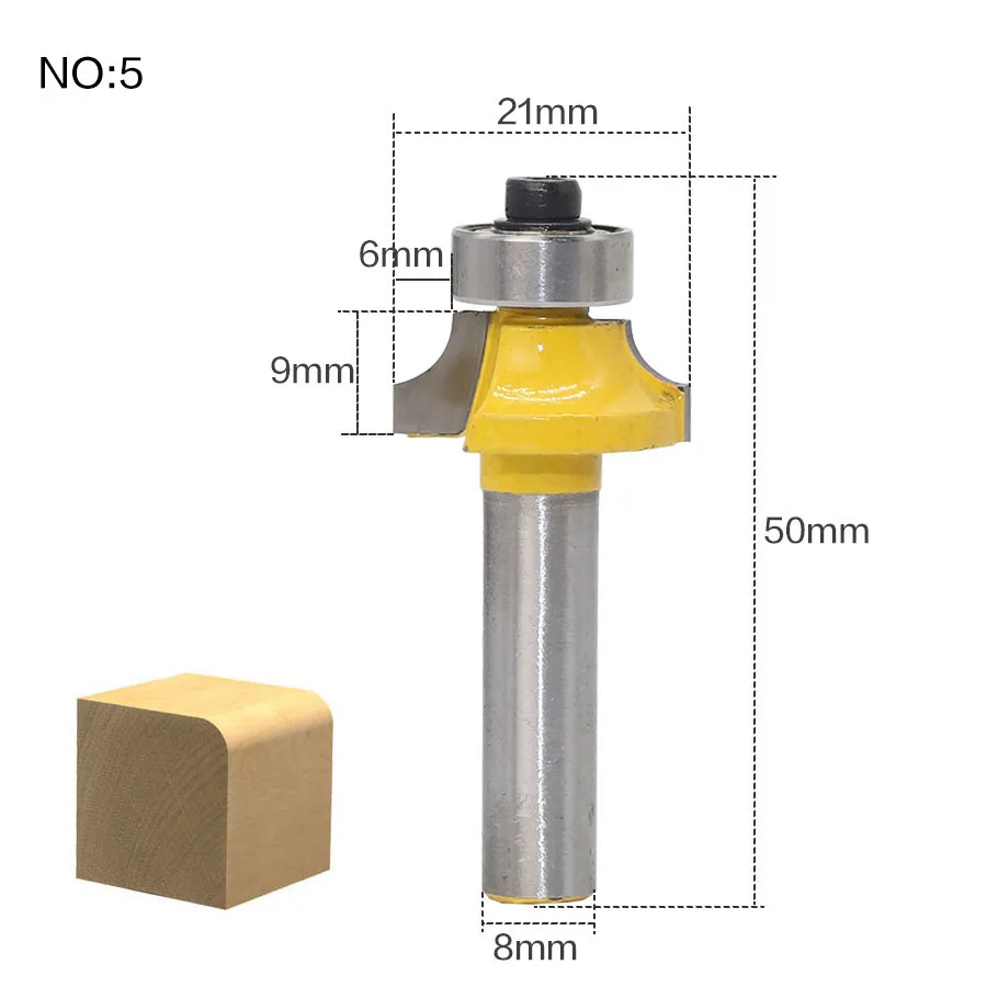 1 шт. 8 мм хвостовик Круглый-над фрезы для деревообработки инструмент 2 Флейта концевая мельница с подшипником Фрезерный резак угловой круглый над