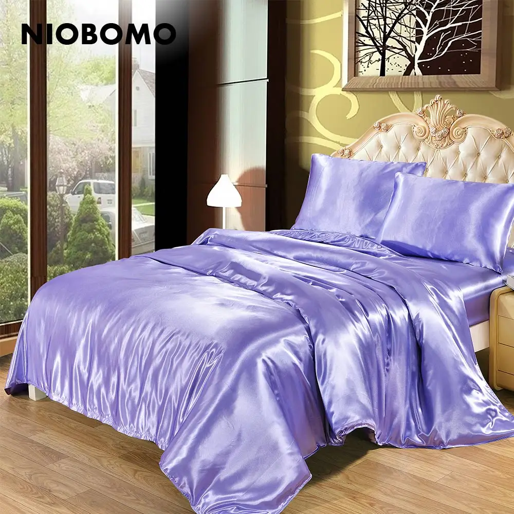 Baratos Niobomo Color sólido clásico como la seda 1 unidades colcha cubierta de cama edredón saco bolsa tela de seda imitado