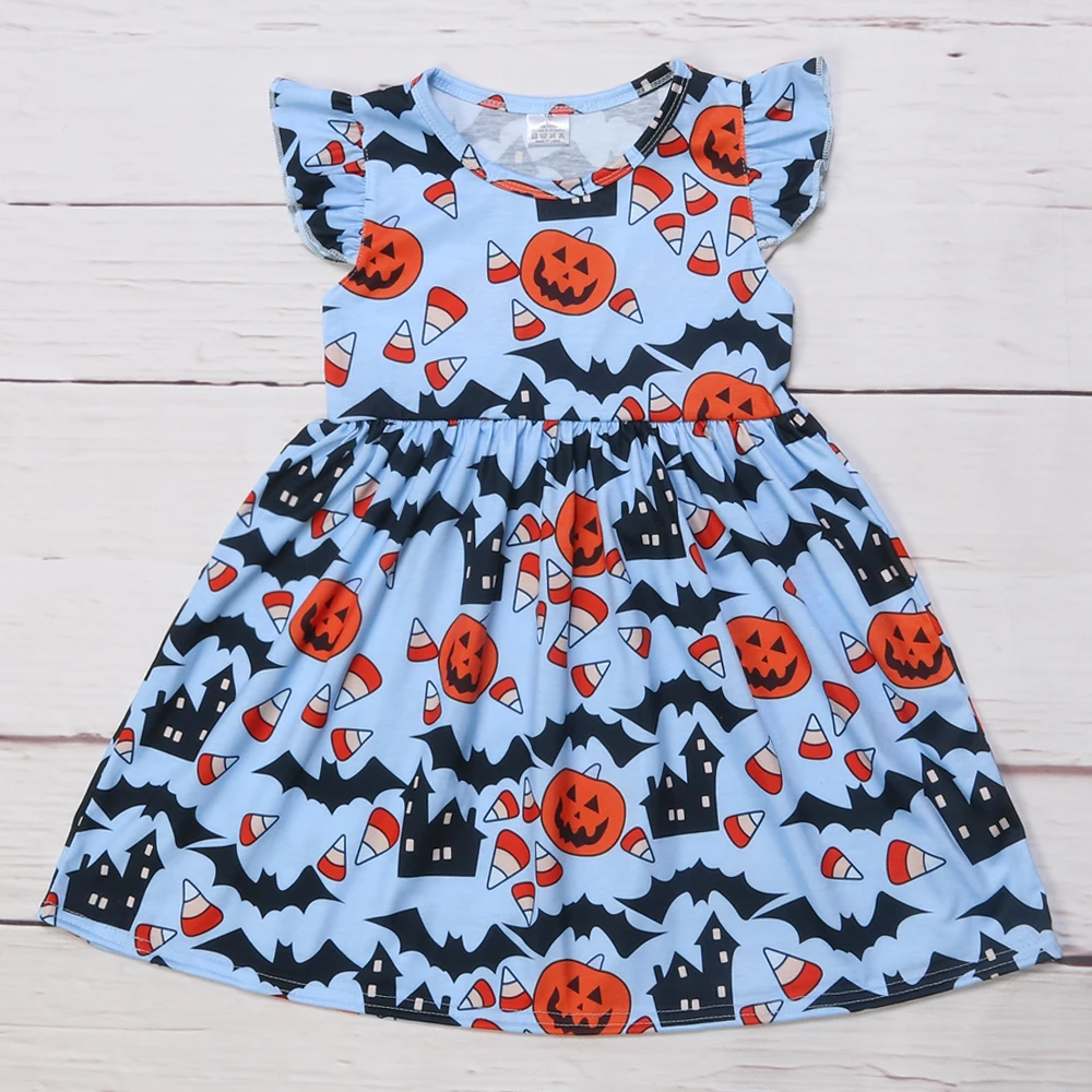 

Halloween Boutique Remake Dress Flutter Sleeve Girl Dress Polyester Cotton Children Ruffle Clothing LYQ906-834