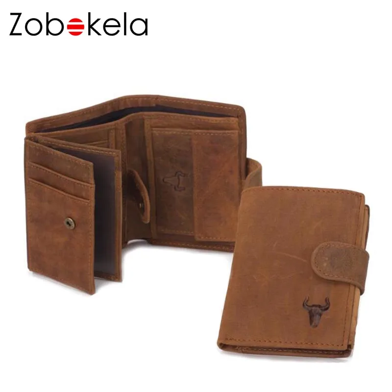 

ZOBOKELA Genuine Leather Men Wallet Coin Purse Card Holder Zipper Small Clutch Bags Organizer Dollar Price Walet Money Bag purse