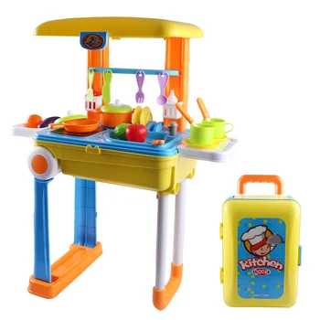 

Children Kitchen Cooking Tool Sets Pretend Play Workbench Playset Educational Toy with Luggage Container