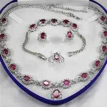 Элитные украшения чокер натуральный розовый красный циркон ожерелье 1" браслет 7,5" серьги кольцо+ коробка град покрытием