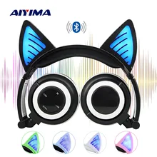 AIYIMA Bluetooth наушники беспроводные складные мигающие кошачьи наушники игровая гарнитура с светодиодный светильник для детей девочек