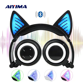 

AIYIMA Bluetooth Earphone Wireless Headphones Foldable Flashing Cat Ear Headphones Gaming Headset With LED Light For Kids Girls