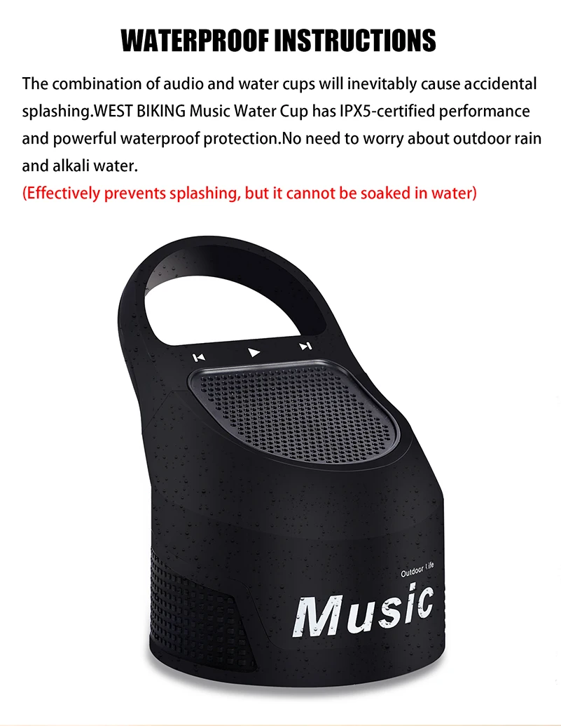 WEST BIKING 750ml Water Bottle Vacuum Cup With Wireless Bluetooth Speaker Music Player Bottle For Cycling Home Outdoor Sports