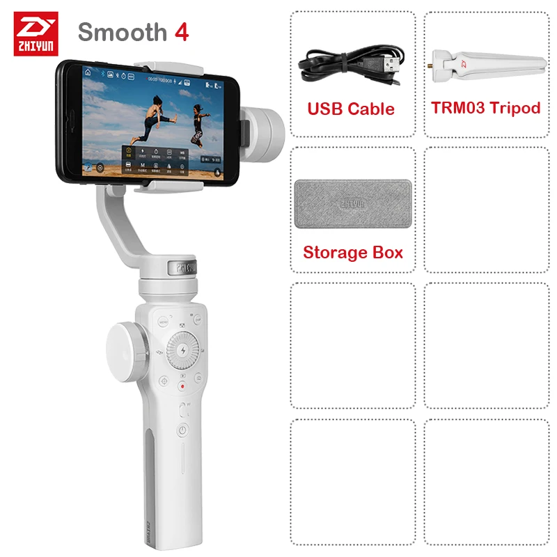 Zhiyun Smooth 4 3-осевой Ручной Стабилизатор на шарнирном замке для смартфона фокусировки камеры для iPhone X 8 7 6 Plus для samsung Galaxy S9+ S9 S8+ S8 - Цвет: Smooth 4 White