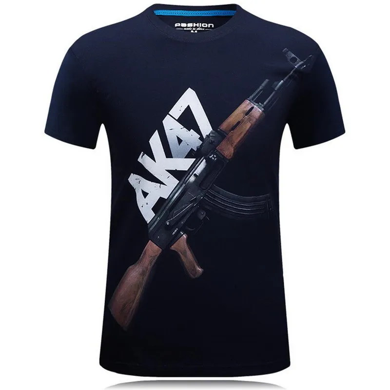 

3D Funny T Shirts Men Summer New Brand AK47 Gun Printed Causal O-Neck Short Sleeve T-shirts Punk Male Tees Tops Plus Size 6XL