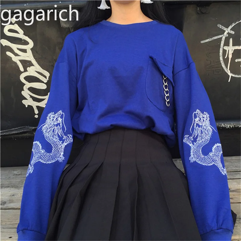 

Gagarich 2019 Korean Version Spring Women Clothes Harajuku Style Personality Circle Dragon Embroidery Loose Long Sleeve Hoodies
