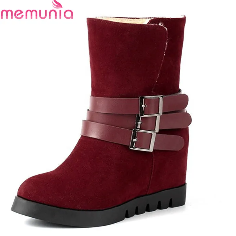 

MEMUNIA 2020 NEW arrival round toe slip on Warm Plush winter boots platform ankle boots for women wedges high heels snow boots