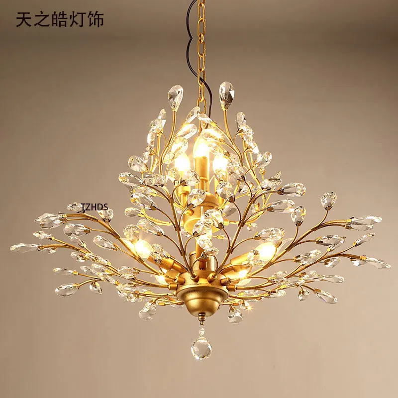 

nordic Mediterranean art crystal iron herringbone branch pendant light living room restaurant bedroom bar hanging lighting